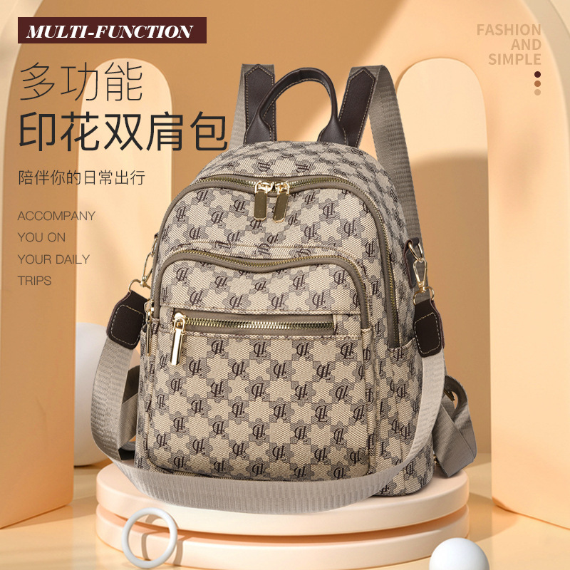 Cross-Border Wholesale Retro Printed Small Backpack 2023 New Fashion Casual Textured Pu Backpack Travel Commuter Bag