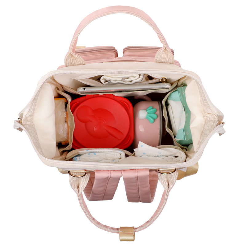 Fashionable Multi-Functional Baby Backpack Fashionable Color Matching Mother and Baby Bag Large Capacity Waterproof Maternity Bag Trolley Hanging Bag