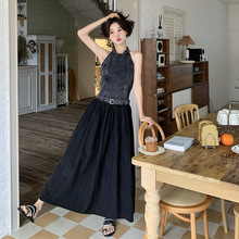 赫本风黑色吊带连衣裙子女装夏季2024新款法式小个子气质休闲长裙