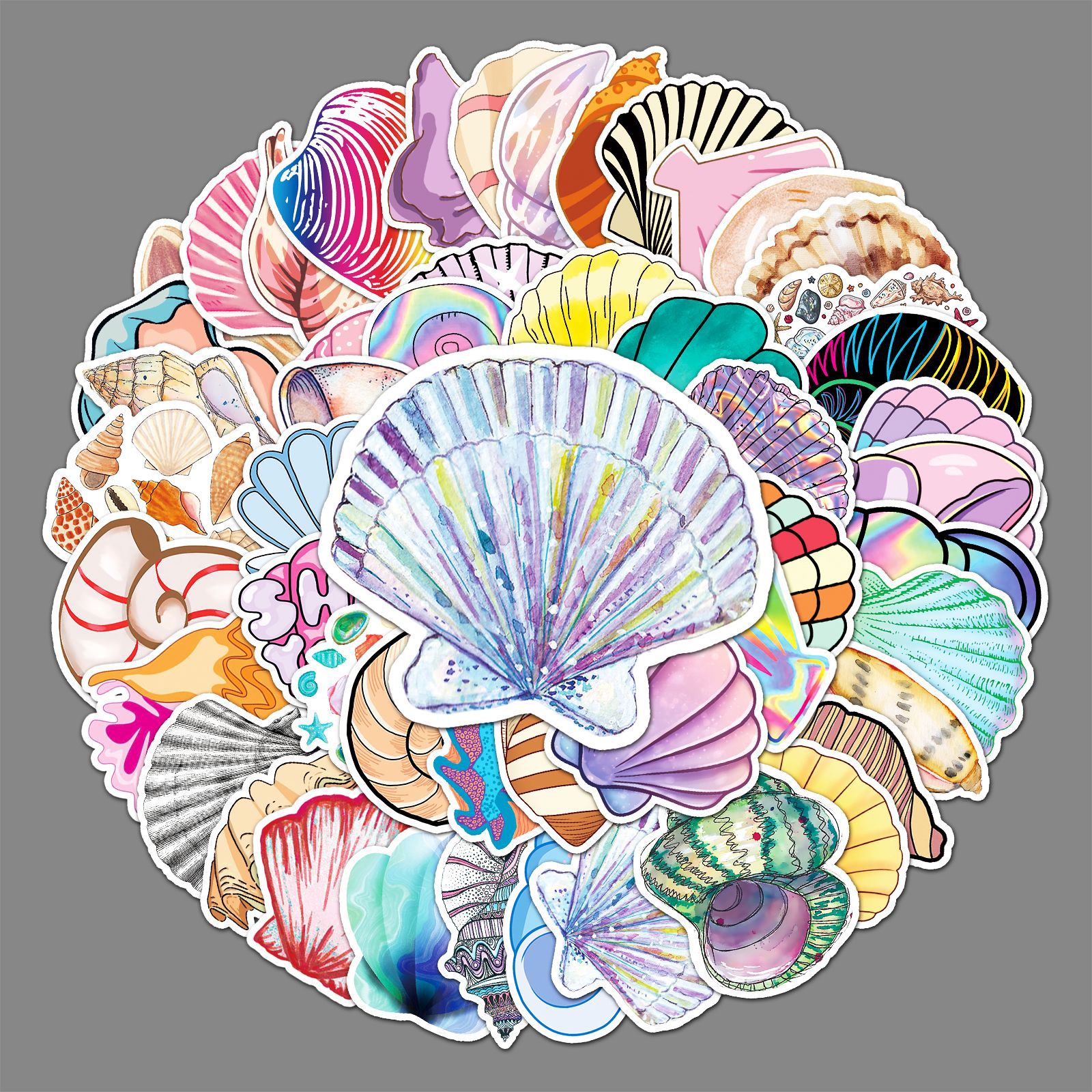 50张贝壳涂鸦贴纸 卡通跨境儿童韩系贴纸diy滑板行李箱贴纸防水