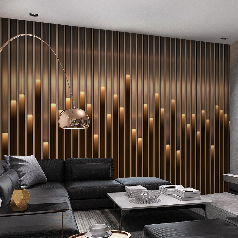 3d金属竖条墙纸现代高档轻奢装修会所前台吧台背景墙酒店餐厅壁纸