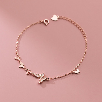 爱洛奇 s925银韩版甜美镶钻蝴蝶手链气质小清新学生手饰品s5484