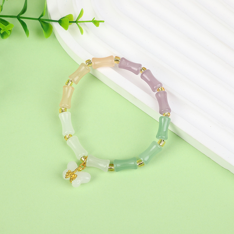 New Gradient Bamboo Joint Glass Beads Bracelet Gradient Peace Buckle Lucky Bag Butterfly Magnolia Single Circle Exquisite Glass Bracelet