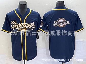 mlb棒球服球衣 酿酒人后背大队标 深蓝联名 brewers jersey-阿里巴巴