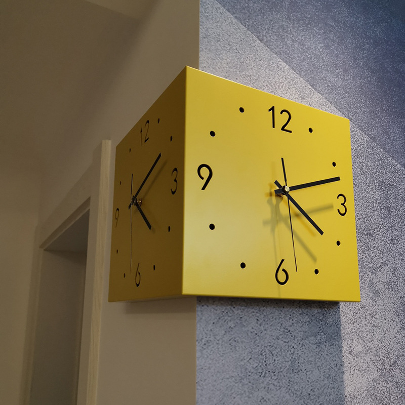 INS Style Corner Clock Double-Sided Wall Clock Living Room Creative Simple Modern Two-Side Wall Clock Punch-Free Fashion Positive Corner Clock