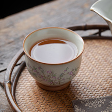 厂家批发品茗杯米黄汝窑主人杯单杯大号个人喝茶盏开片可养陶瓷杯