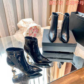 外贸高版本2025新款秋冬时装靴高跟靴细跟超高跟性感漆皮短靴冬季