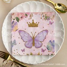 【现货】跨境专供彩色印蝴蝶一次性派对纸巾印花餐巾纸派对专用