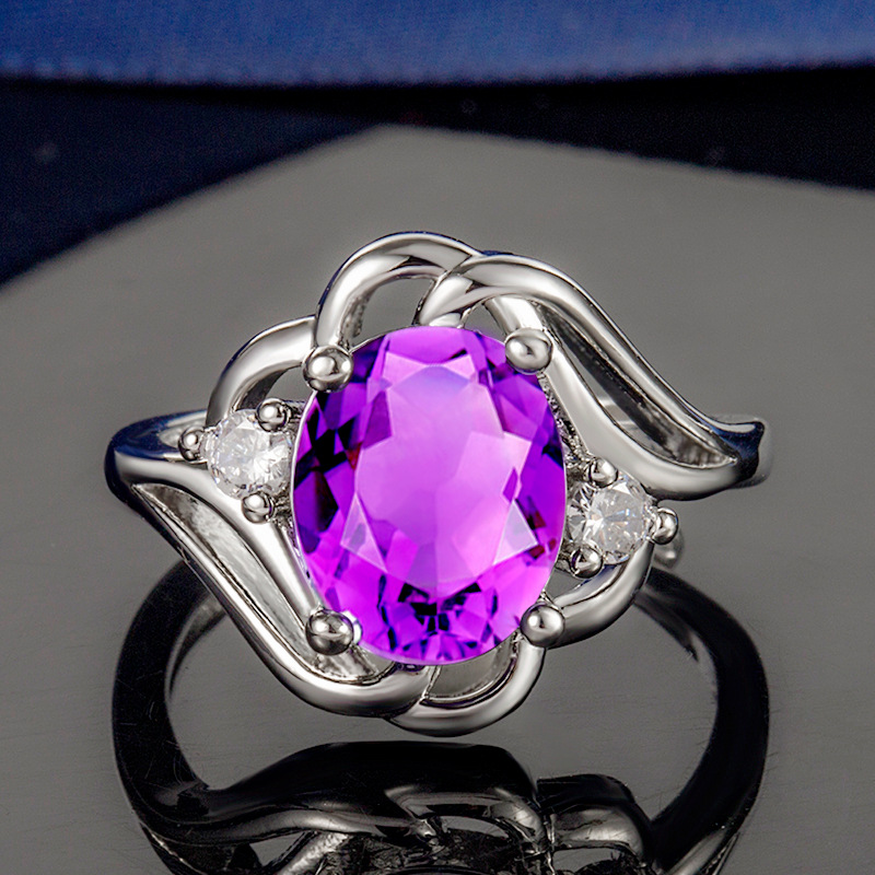 扭状形紫红水晶戒指女 开口石榴石红钻紫钻戒指环 镶嵌宝钻石戒指