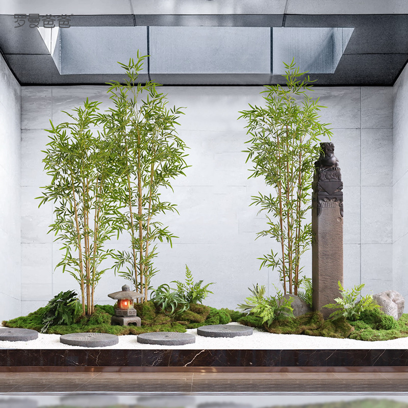 可代发室内大型假绿植中式禅意竹子造景楼梯下橱窗景观植物