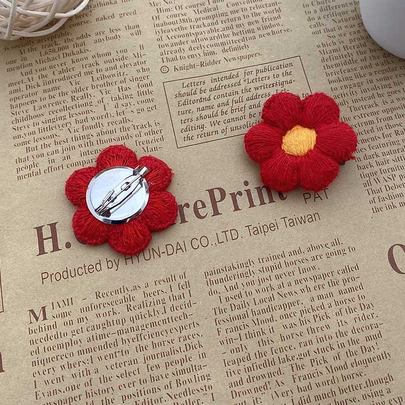 Korean Cute Little Red Flower Wool Hair Clips Hair Accessories Women's Japanese Brooch Alloy Hairpin Head Rope Side Clip Set Wholesale