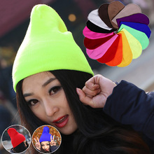 韩版秋冬经典男女同款荧光色线帽帽子针织帽GD街舞毛线帽套头帽