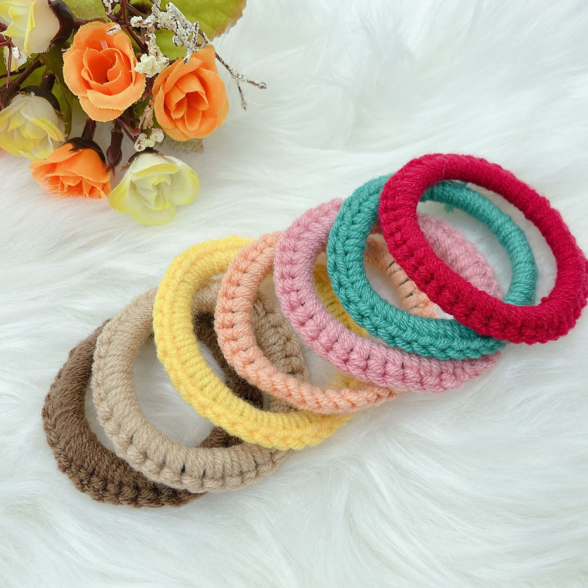 秋冬毛线针织彩色发圈韩版粗发绳手工编织头绳少女可爱橡皮筋发饰