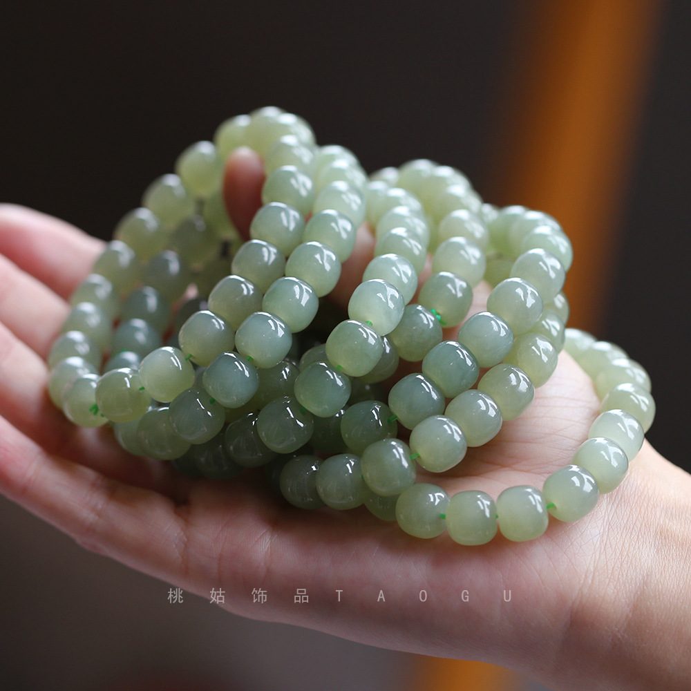 典润珠宝 天然和田玉老型珠10mm女手串单圈大颗粒素珠款 保真正品