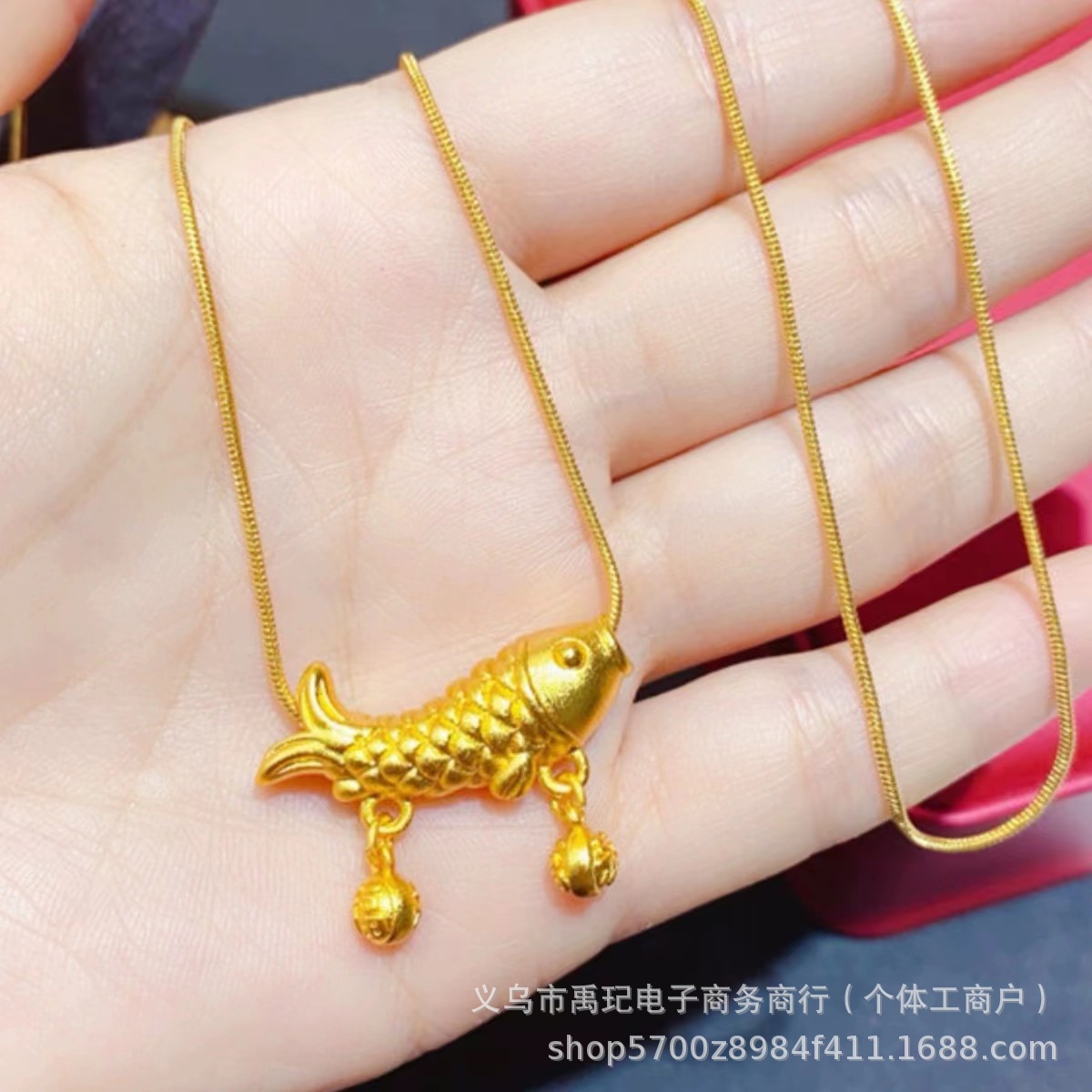 新中式锦鲤挂坠如鱼得水福字铃铛 古法沙金国潮复古鲤鱼锁骨项链