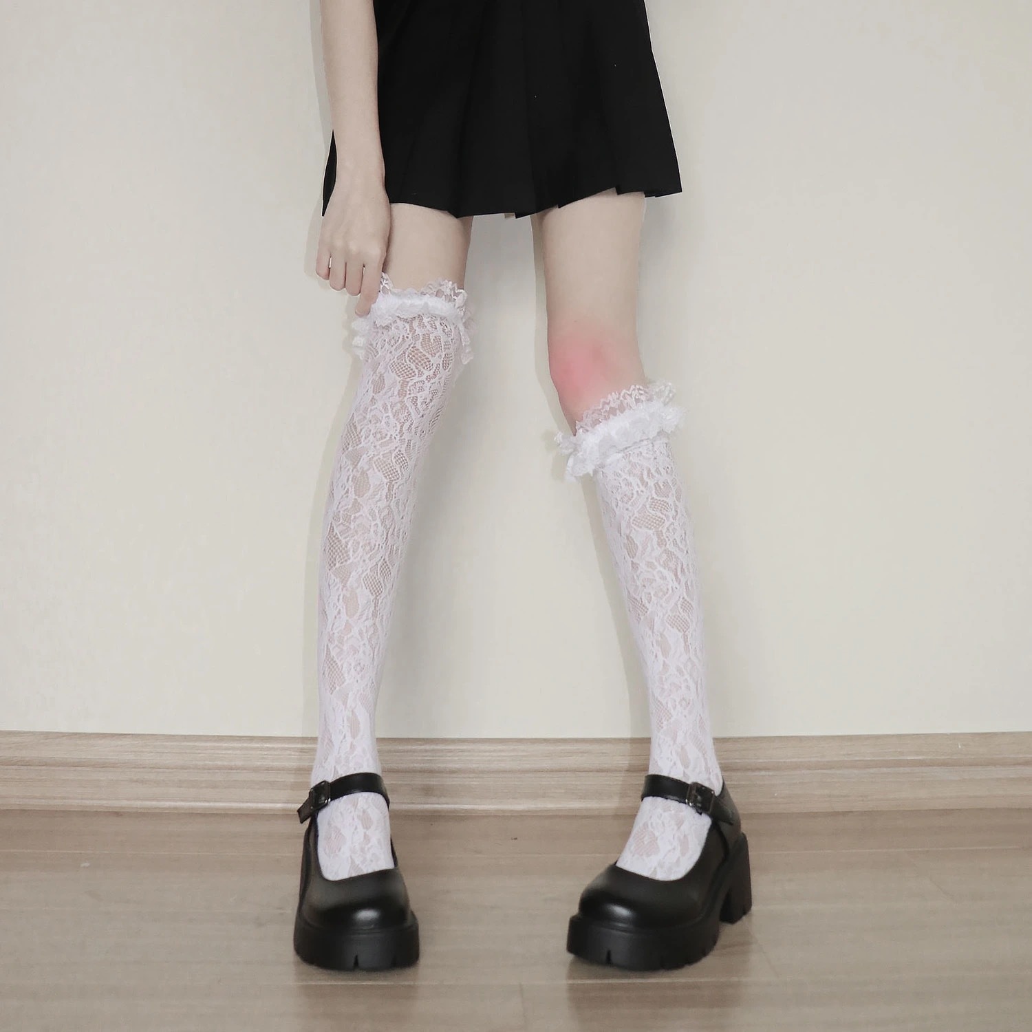 日系lolita蕾丝花边过膝小腿袜子女潮洛丽塔夏季薄款透气纯色丝袜