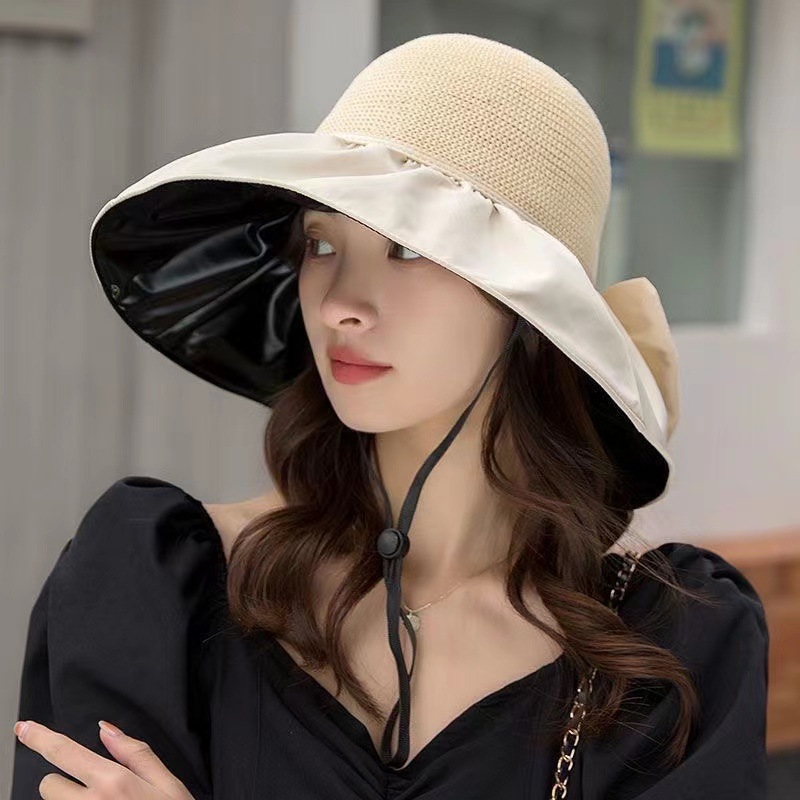 Hat Female Summer Net Red Sun Hat Big Brim Uv Protection Fisherman Black Glue Hat Korean Style Sun Protection Cover Face Sun Protection Hat