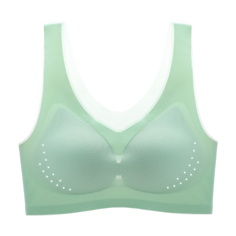 Summer Ultra-Thin Ice Silk Seamless Underwear Women's Thin Breathable One-Piece Beauty Back Vest Big Chest Small Sleep Bra