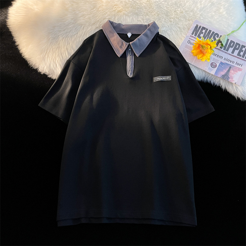 Summer Half Zipper and Lapel Polo Shirt Men's Fashion Brand Trend High-Grade Loose Half Sleeve Japanese Leisure Short Sleeve T-shirt