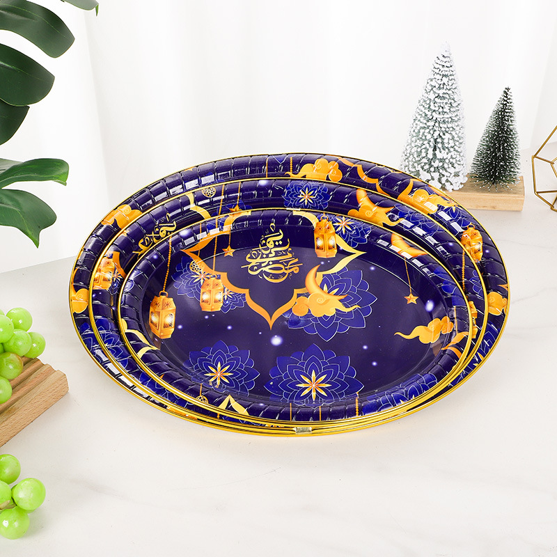 Foreign Trade Large Capacity Square Fruit Plate Factory Wholesale New Multi-Pattern Fruit Plate Bag Golden Edge Flower Paper Plate Supply