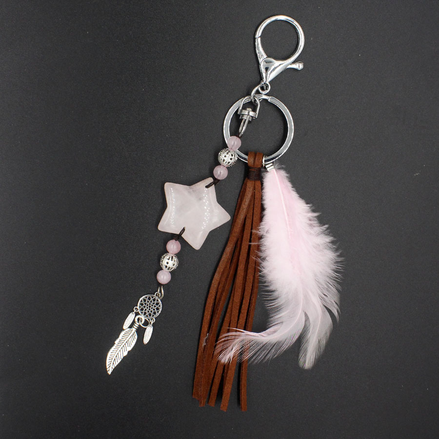 星星月亮羽毛钥匙扣包包挂件随身挂饰紫晶粉晶跨境外贸货源批发