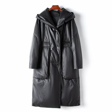 直播供货2024春季绵羊皮白鹅绒连帽款大衣海宁气质加厚款羽绒服女