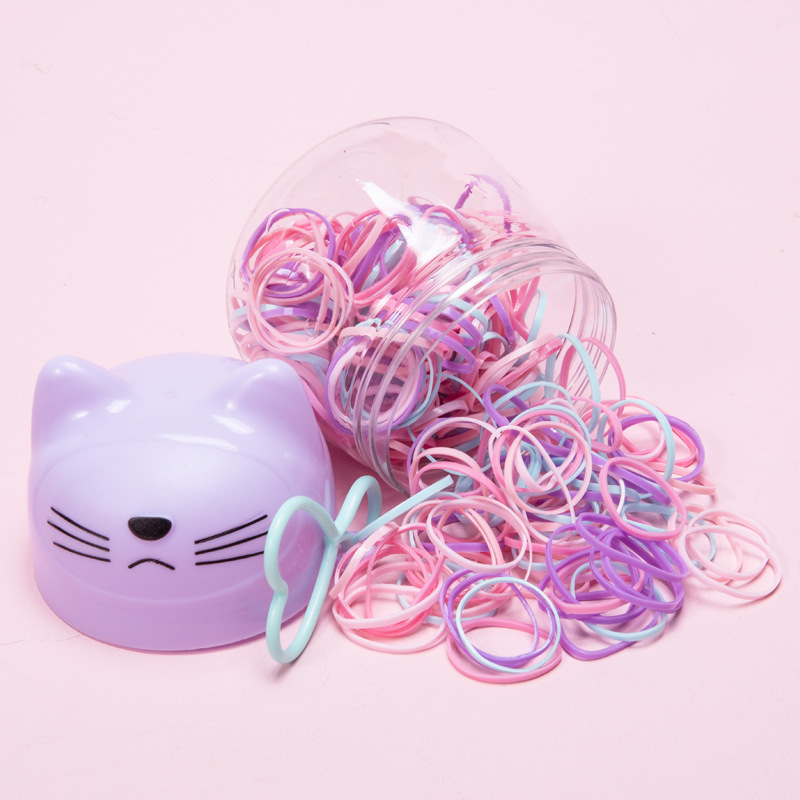 2022 New Macron Children's Hair Band Thickened Strong Pull Constantly Cartoon Cat Bottle Disposable Rubber Band Wholesale