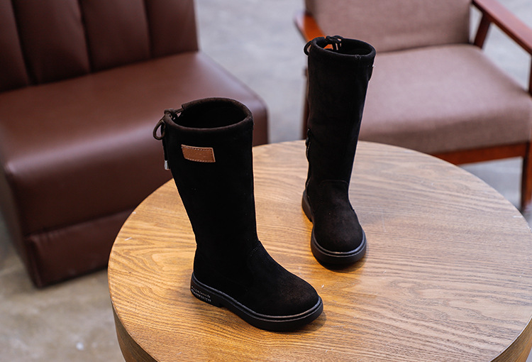 女童靴子单靴2021秋冬长筒童靴3-11岁绒面时尚儿童马丁靴