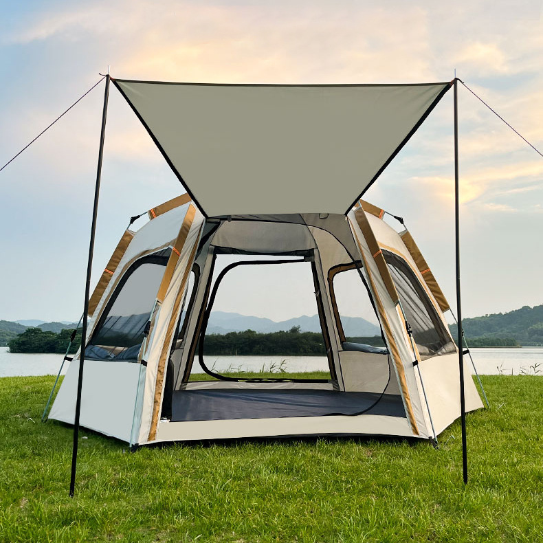 tent outdoor portable hexagonal folding automatic quickly open one bedroom one living room ventilation park camping tent canopy