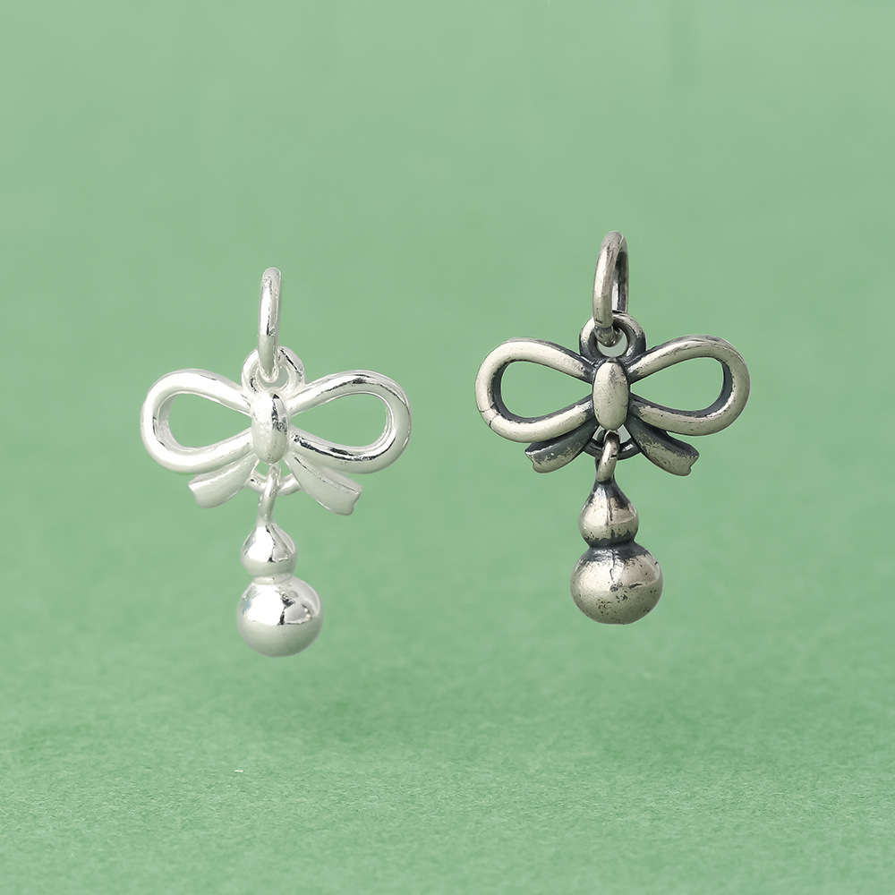 s925纯银复古蝴蝶葫芦吊坠挂件diy手工编绳编织银饰品配件材料