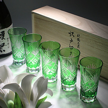 日式清酒杯烈酒杯一口杯玻璃洋酒杯手工雕刻日本江户切子工艺家用