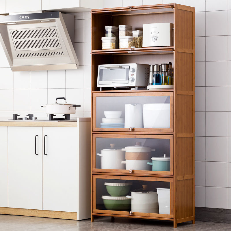 中古家具厨房置物架落地多层收纳架楠竹放锅碗碟调料储物柜实木