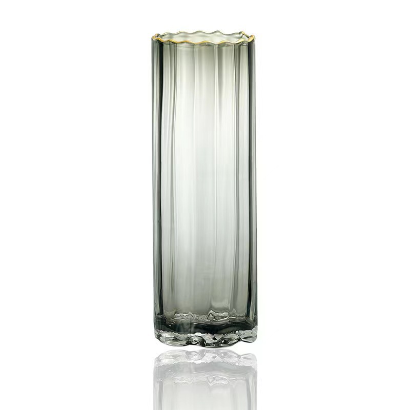 Light Luxury and Simplicity Phnom Penh Straight Glass Bottle Transparent Glass Vase Hydroponic Rich Bamboo Rose Flower Vase Wholesale