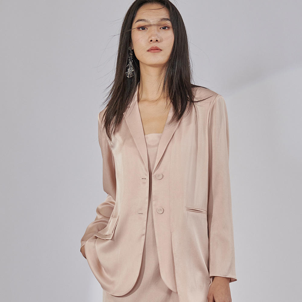 定制真丝气质不规则小西装女装纯色桑蚕丝通勤西装外套上衣女