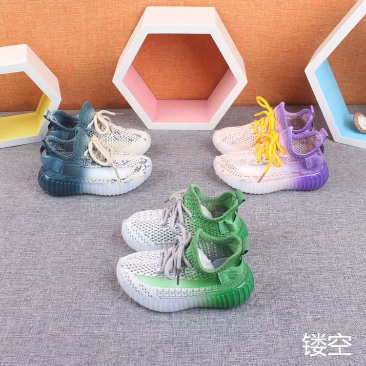 儿童飞织椰子鞋2024夏季新款男童透气网面运动鞋女童系带休闲鞋潮