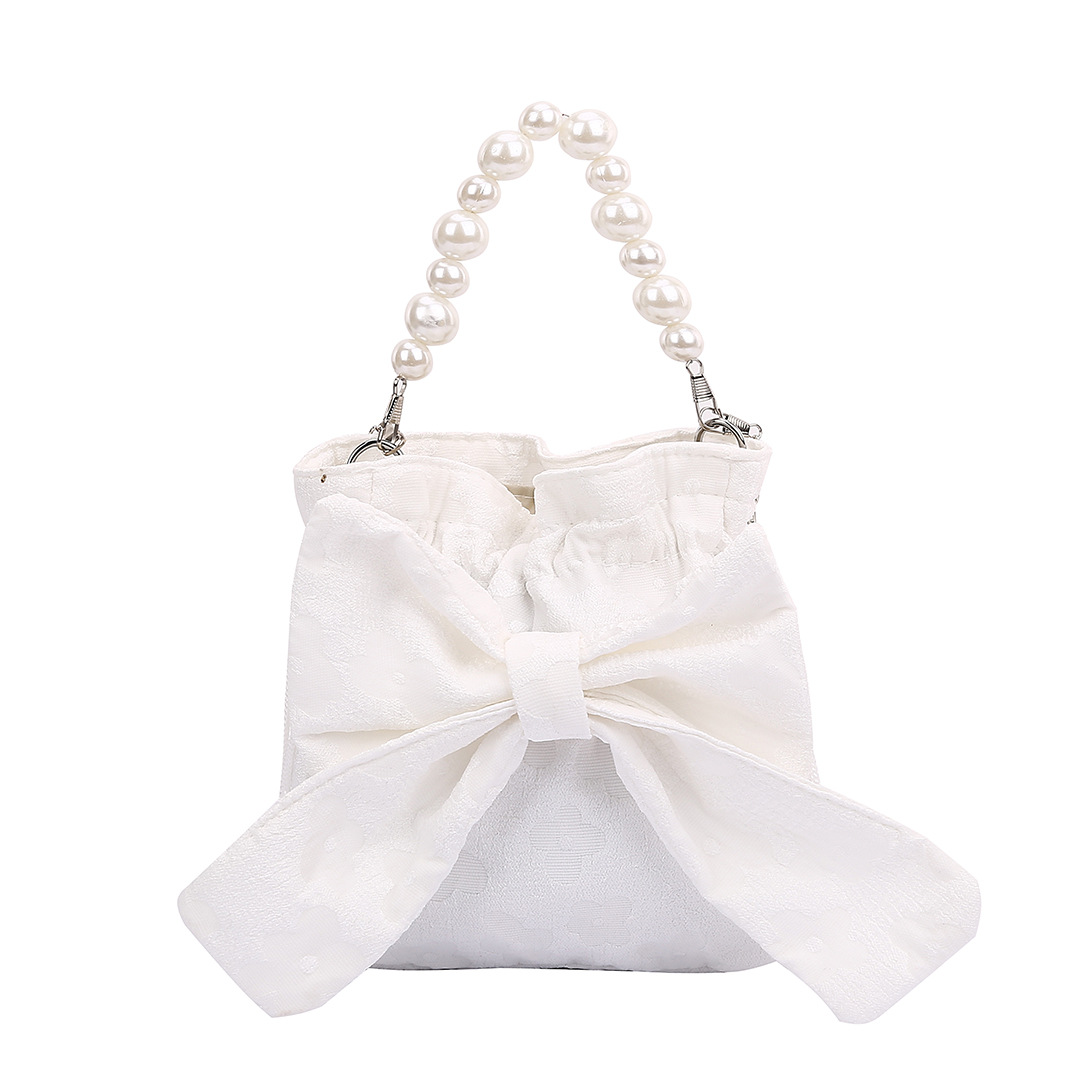 Cross-Border Popular One Shoulder Bag Sweet Fresh Bow Bag Fashion Pearl Chain Bag Denim Printing Handbag