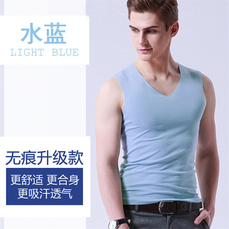 New Men's Ice Silk Vest Thin Breathable Summer Sports Fitness Home Base round V-neck Waistcoat Batch Delivery