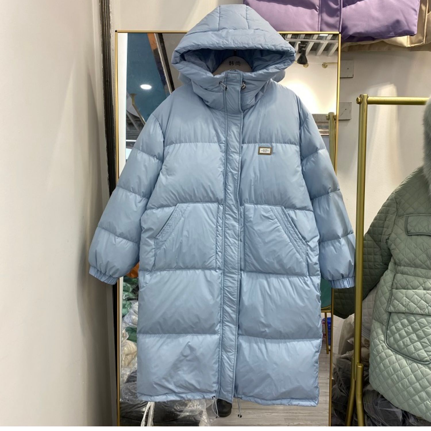 2023新款冬羽绒服女中长款韩版宽松过膝加厚网红面包服白鸭绒外套