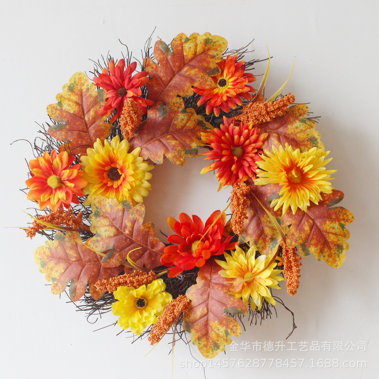 DSEN 2021 Cross-Border E-Commerce Amazon Autumn Color Thanksgiving Harvest Festival SUNFLOWER Chrysanthemum Maple Leaf Heliosphere Garland