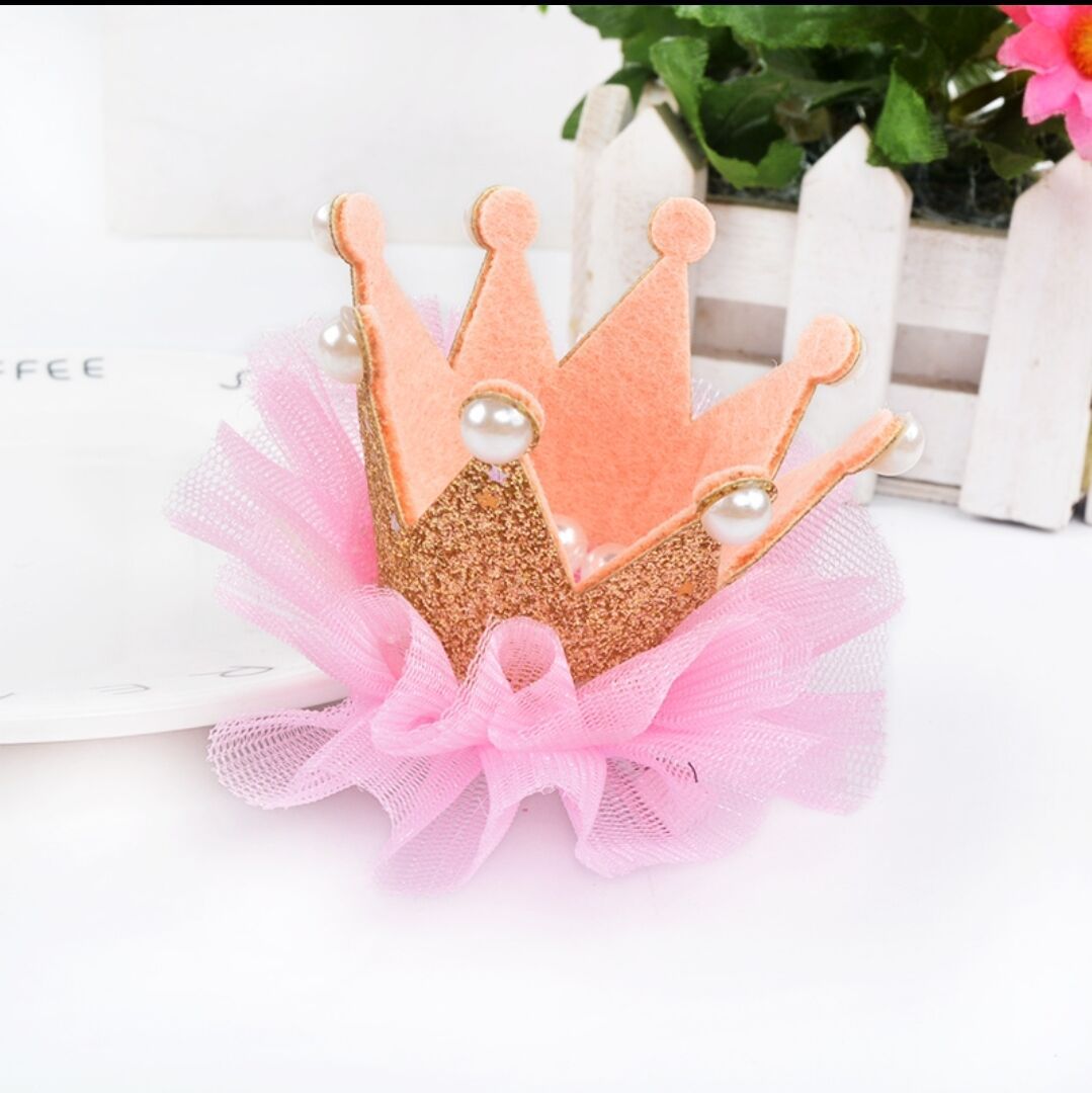 皇冠公主头饰儿童韩国宝宝头花小女孩发卡网纱边夹发夹鸭嘴夹顶夹
