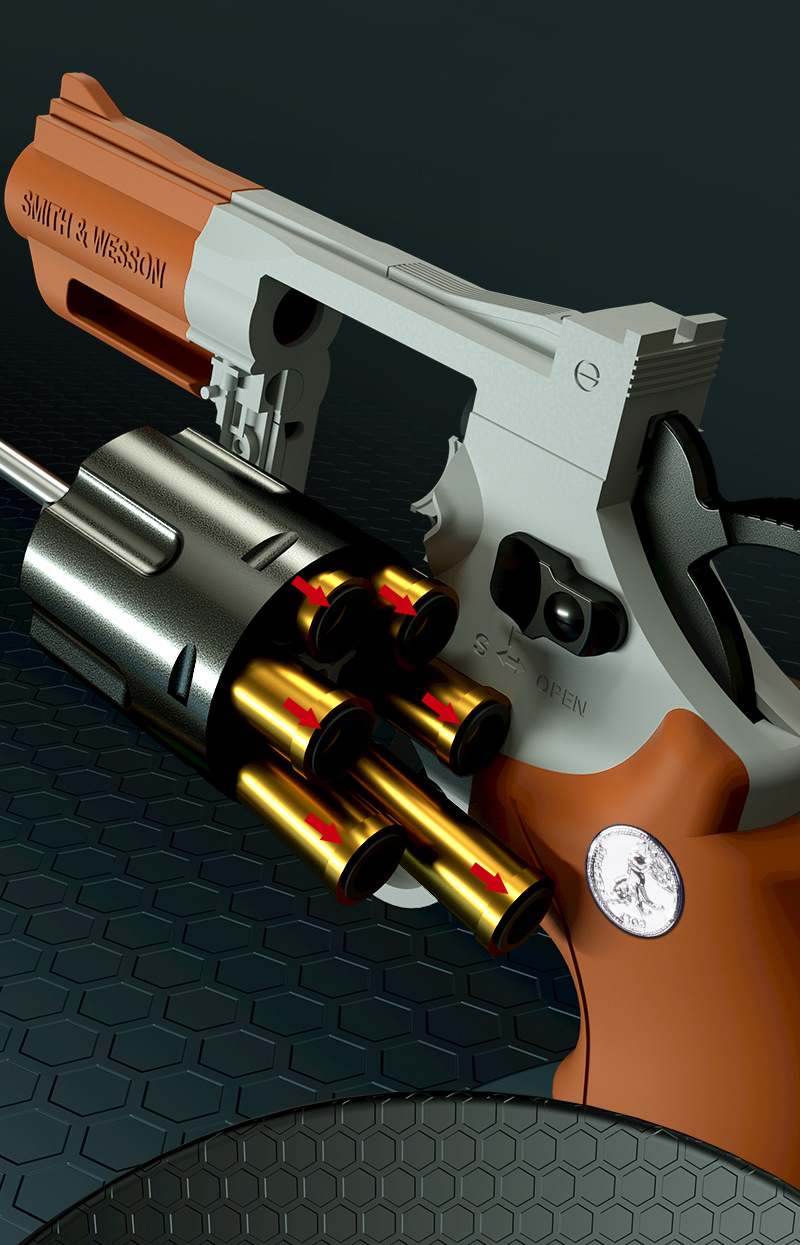 月亮小左轮软弹枪转轮儿童仿真可发射手动男孩玩具枪吃鸡抛壳模型