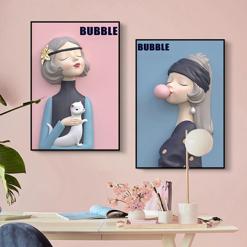 泡泡女孩儿童房客厅沙发背景墙面装饰画卧室床头玄关挂画
