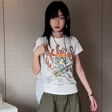 美式风辣妹潮流复古卡通图案短袖t恤女夏季修身百搭显瘦露脐上衣