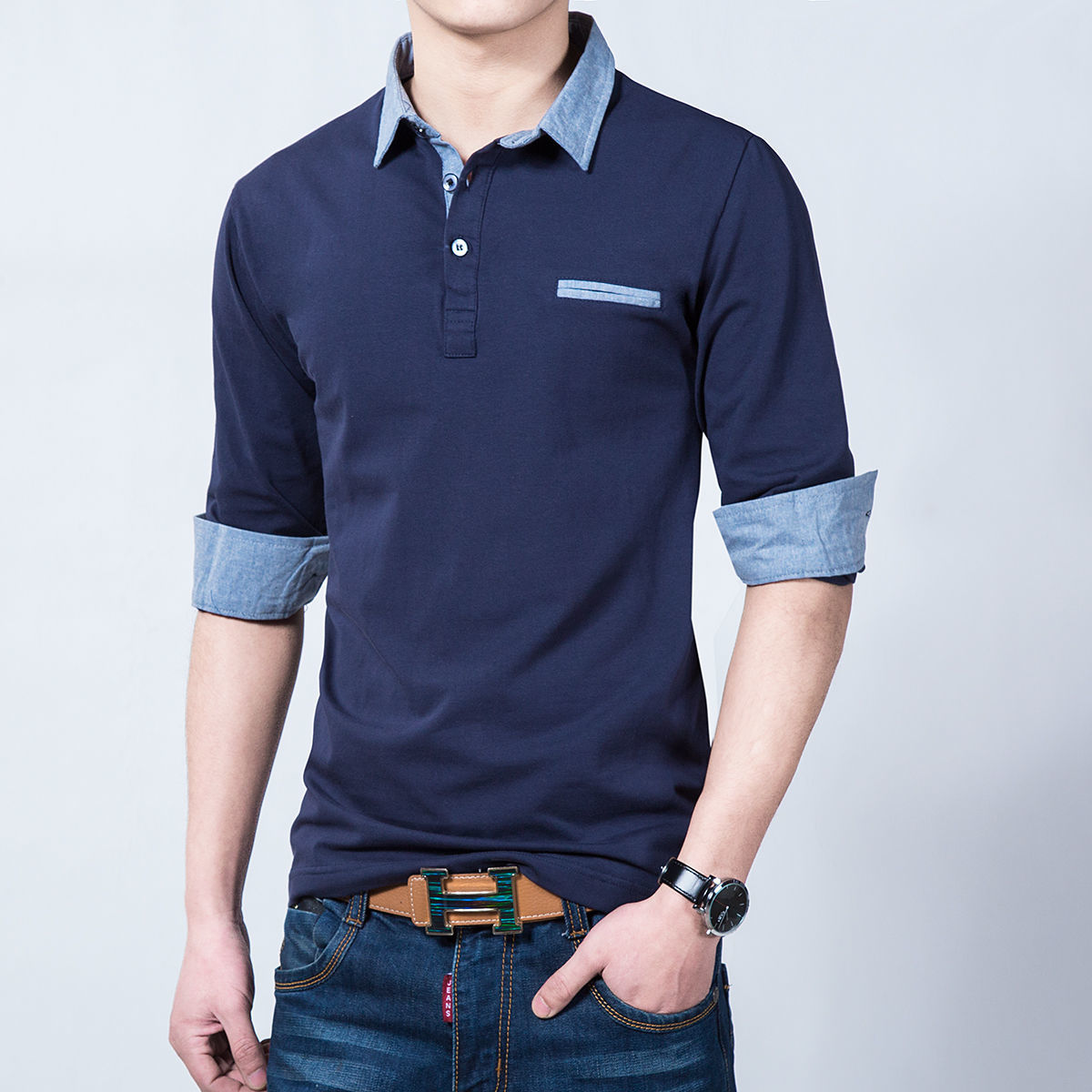 男士长袖t恤棉加肥加大宽松polo衫休闲翻领薄款肥佬体恤胖人潮