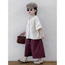 2024韩国童装儿童棉麻个性森系开衫日系男女童短袖衬衫短袖上衣