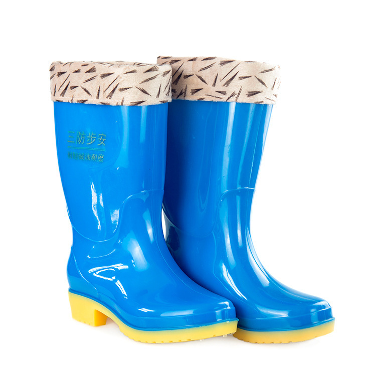 Women's Fashion Labor Protection Wear-Resistant Rain Shoes Waterproof Winter Thermal Rain Boots Black PVC Middle Tube Non-Slip Rain Boots