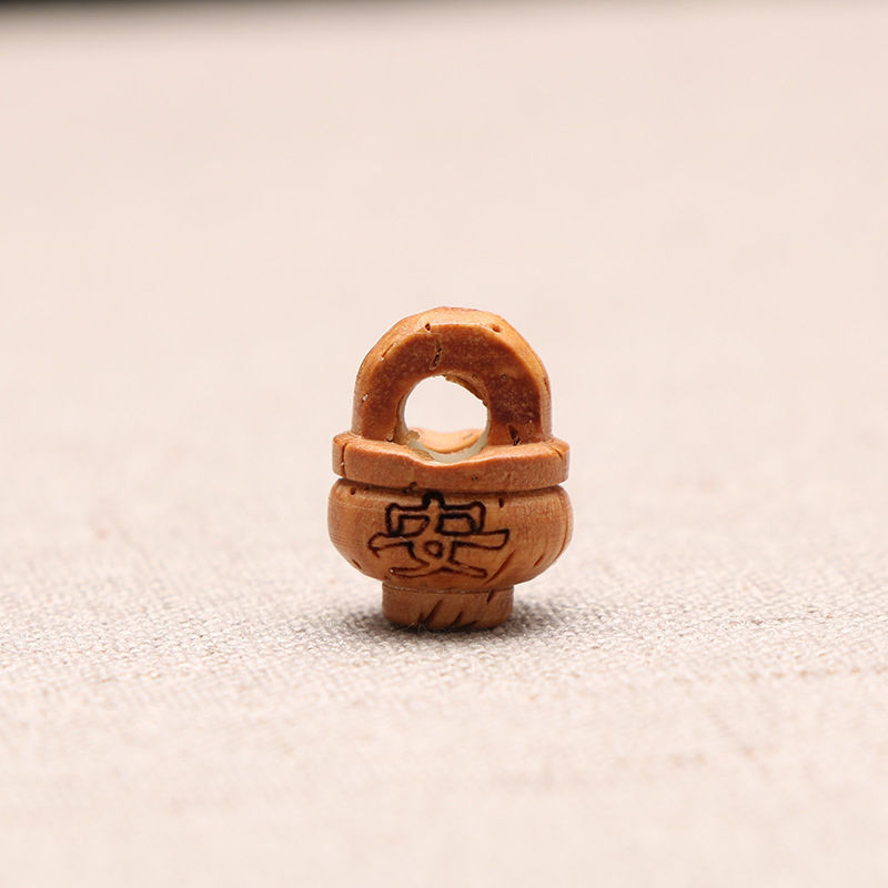 桃核雕精刻字花篮立体透雕挂件桃胡桃篮儿童桃木配饰