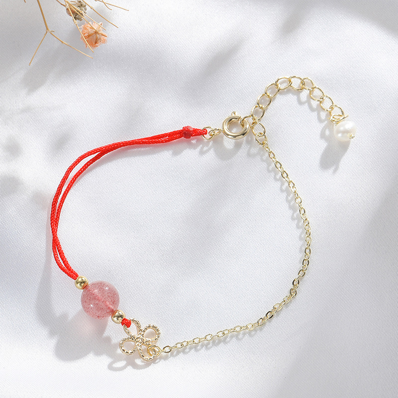 中国结水晶转运招桃花本命年红绳手链女小众学生简约设计感手饰