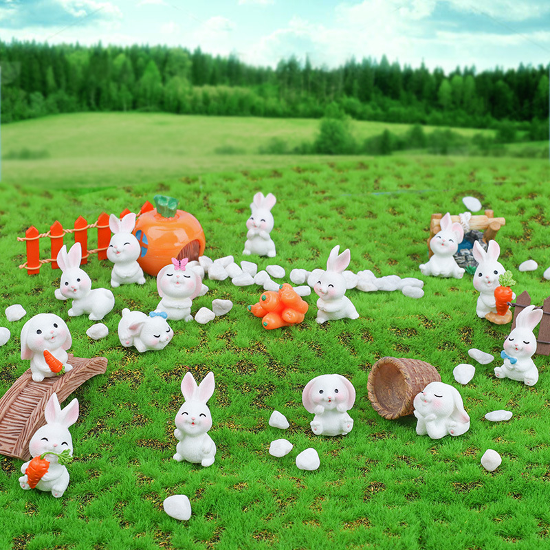 Micro Landscape Mini Little Bunny Decorations Cute Cartoon Simulation Animal Resin DIY Bonsai Landscaping Small Ornaments