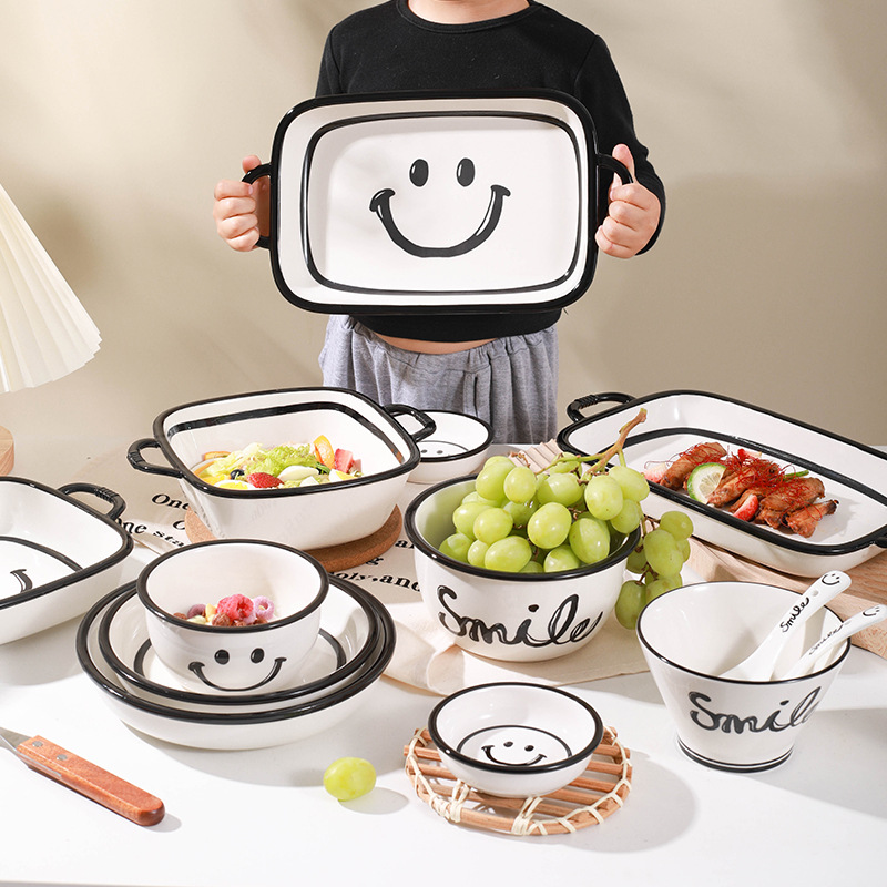Smiley Tableware Good-looking Bowls Ins Style Plate Bowl Household Cute Small Bowl Bowls and Dishes Set